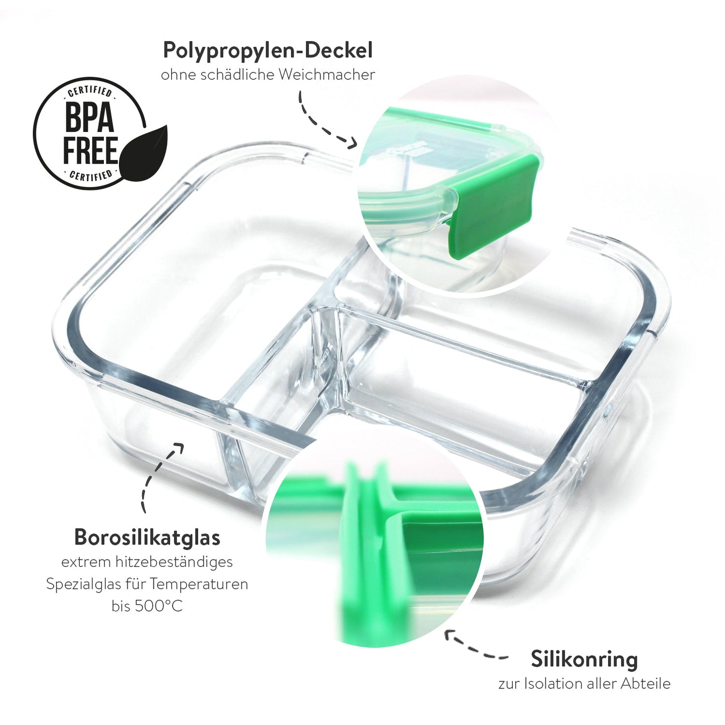 Meal Prep Frischhaltedosen aus Glas 2er Set (2er/3er-Teilung)