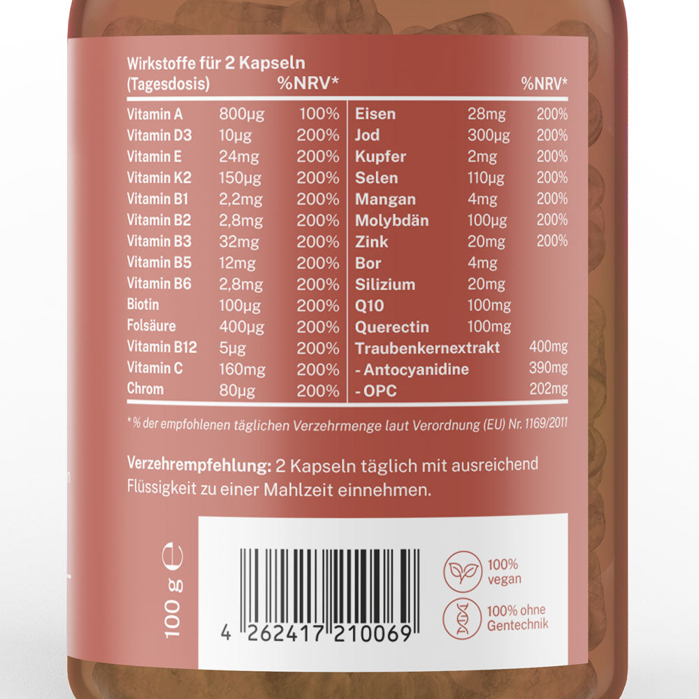 Multivitamin mit Q10, OPC & Querecetin (im Braunglas)