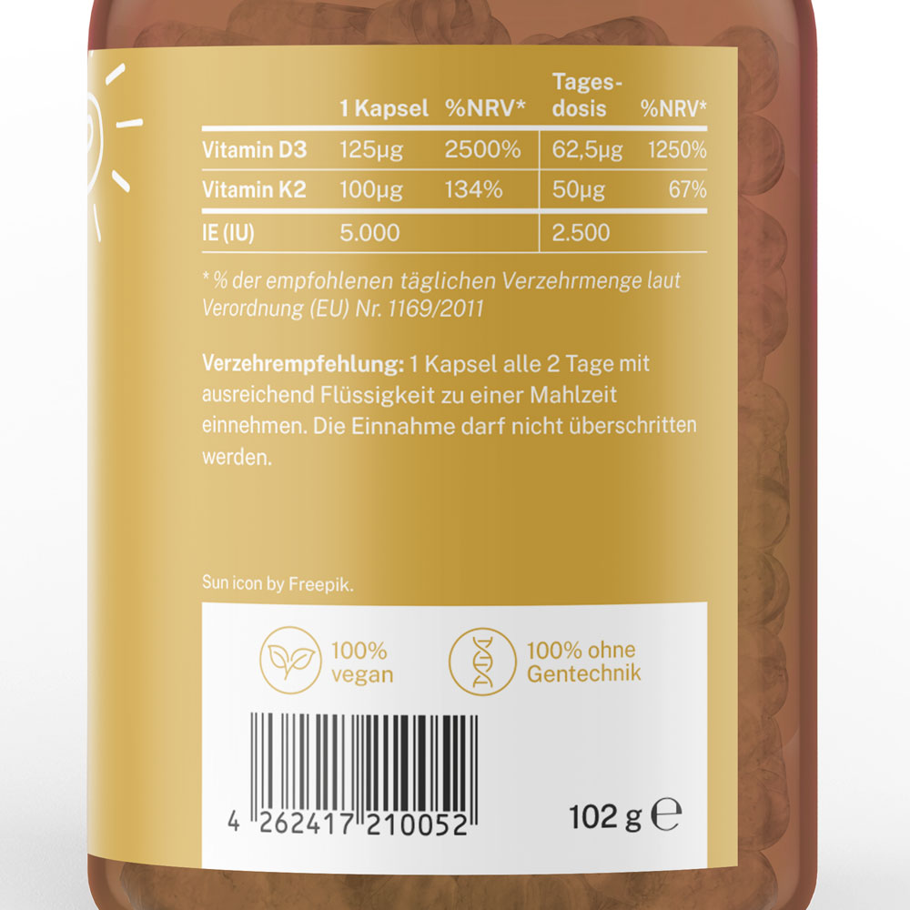 Vitamin D3+K2 Depot (MK7 all-trans) vegan (im Braunglas)