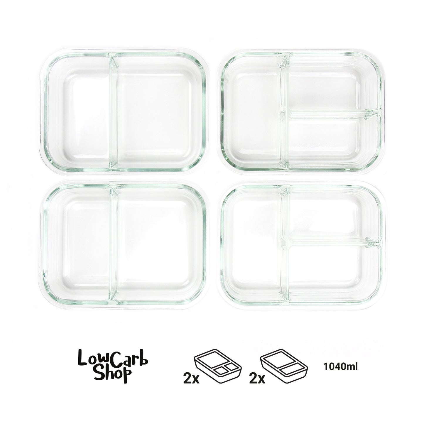Meal Prep Frischhaltedosen aus Glas 4er Set (2er/3er-Teilung)