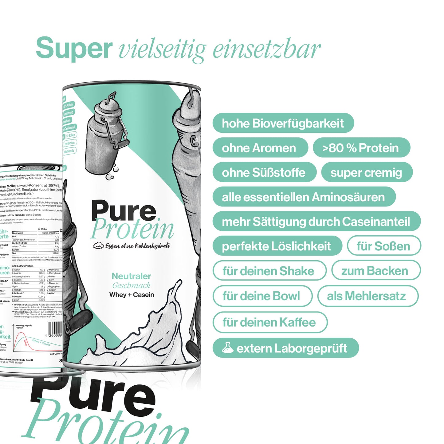 Pure Protein (neutral) - Proteinpulver ohne Süßstoffe & Aromen