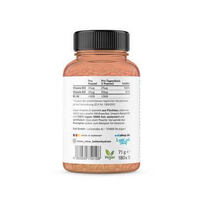 Vitamin D3+K2 (MK7 all-trans) vegan (im Braunglas) (MHD 31.08.2023)